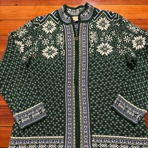 Women’s Appleseeds Holiday Fair Isle Nordic Wool blend sweater, full zip, large